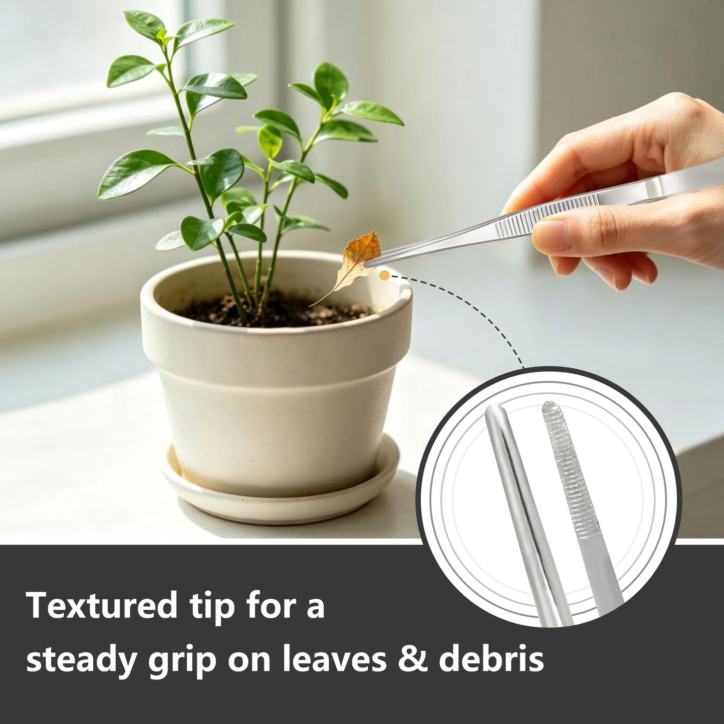 Ruatu 2 PCS Stainless Steel Garden Tweezers Set 2-in-1 Long Plant Tweezers Gardening Tools with 8.9" Curved Tine & 8.7" Straight Rake for Plants, Lawn, Bonsai, Succulents