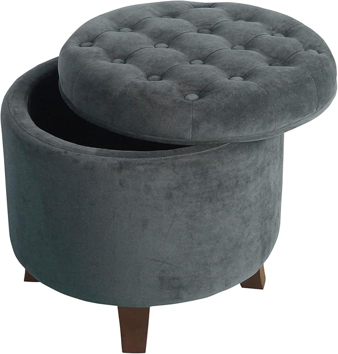 Homepop Home Decor | Upholstered Round Velvet Tufted Foot Rest Ottoman | Ottoman