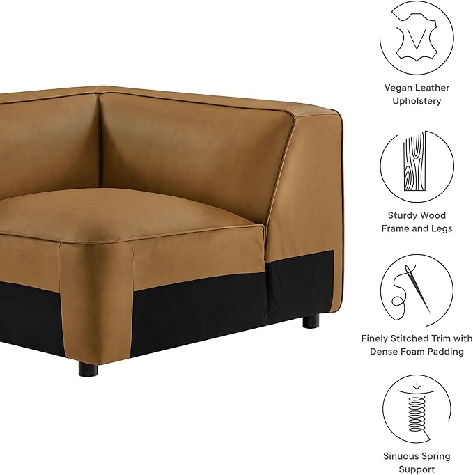 Modway Auren Vegan Leather Corner Modular Chair in Camel
