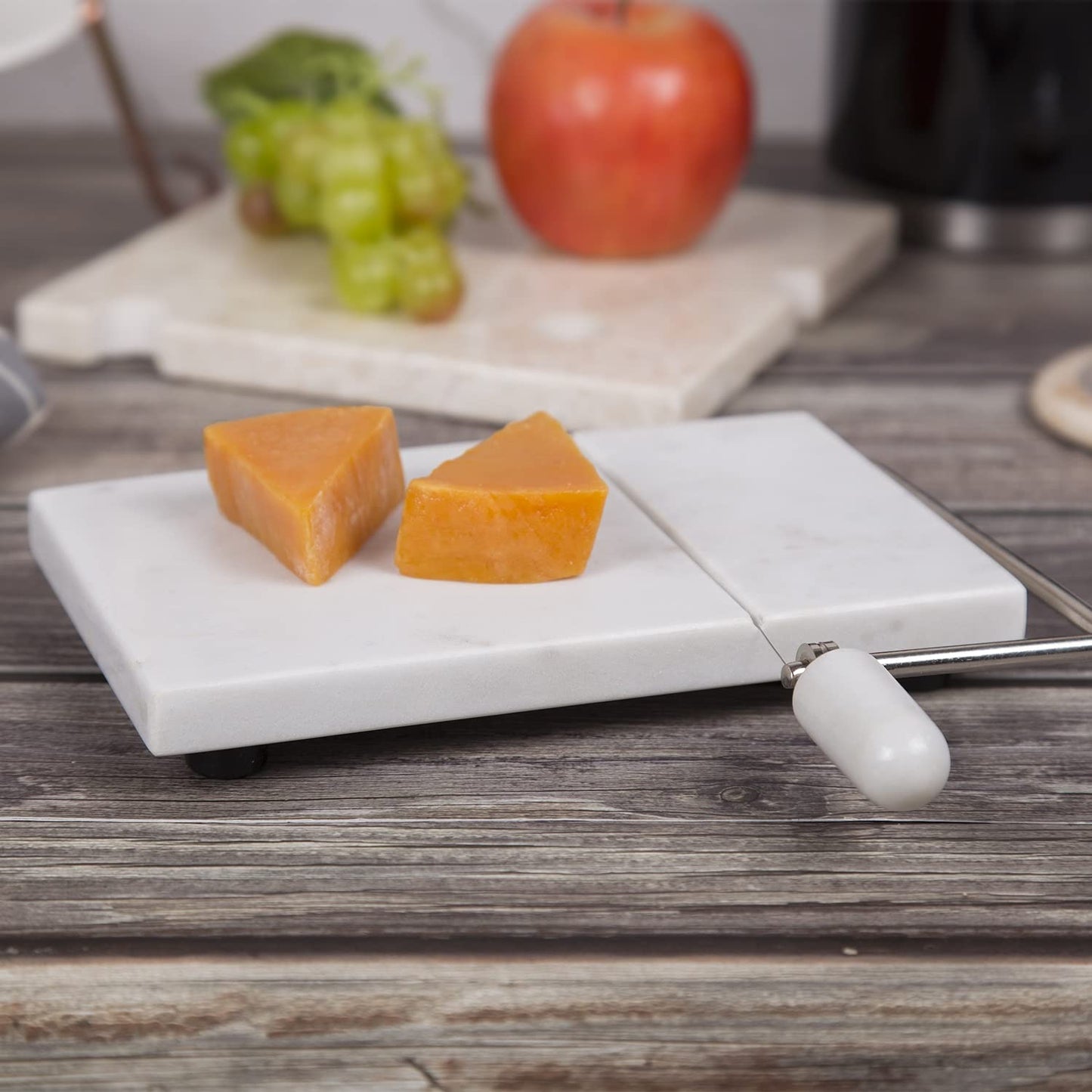 Creative Home Marble Cheese Slicer – 8" x 5" Heavy Duty Marble Board with Wire Cutter, Durable Cheese Slicer for Block Cheese, Butter, Includes Extra Replacement Wire