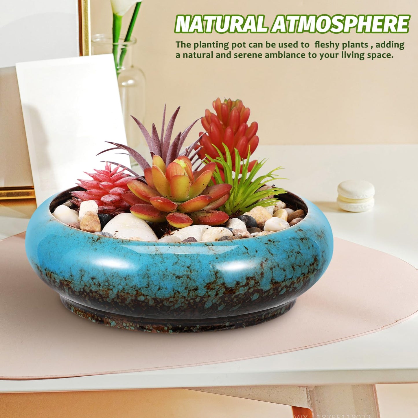 Toddmomy Lotus Planter Bowl 6.88 Inch Round Shallow Plant Pot with Drainage Hole Decorative Succulent Planter for Indoor Bonsai and Flower Plants