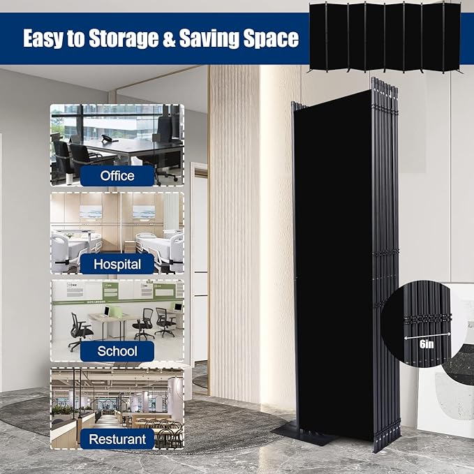 Room Divider 6FT Portable Room Dividers and Folding Privacy Screens, 8 Panel