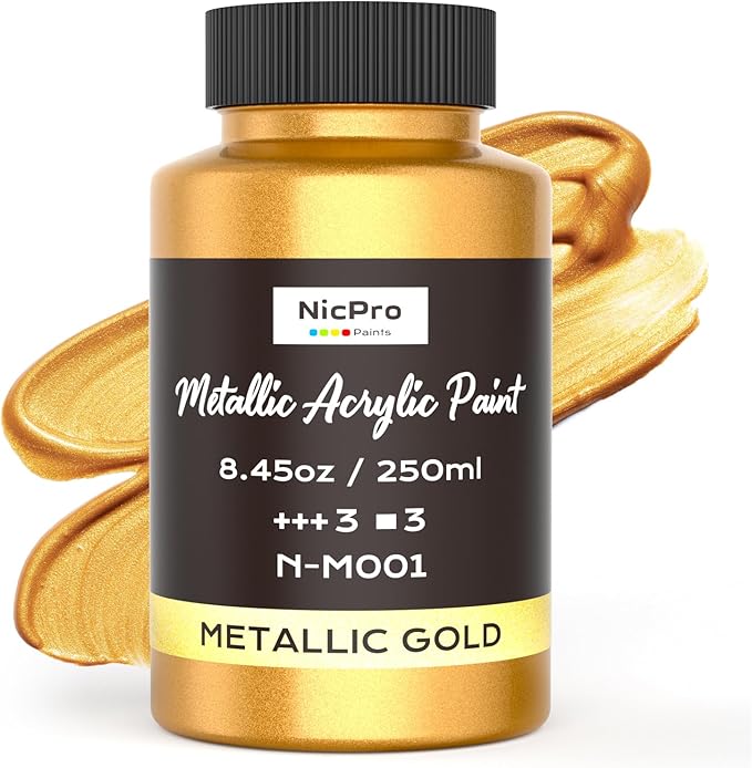 Nicpro Metallic Gold Acrylic Paint, 8.45oz/250ml Large Gold Leaf Paint
