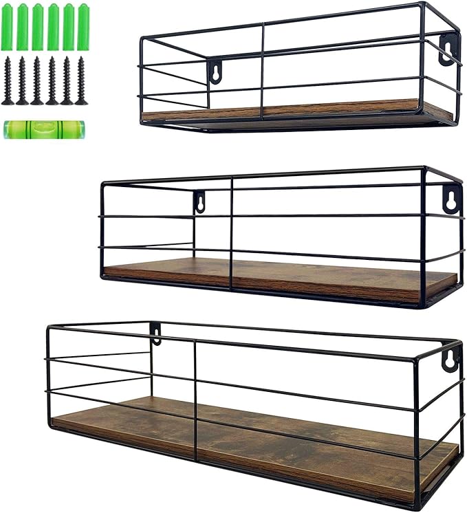 CRUGLA Floating Shelves Wall Mounted Set of 3, Hanging Storage Wall Shelf