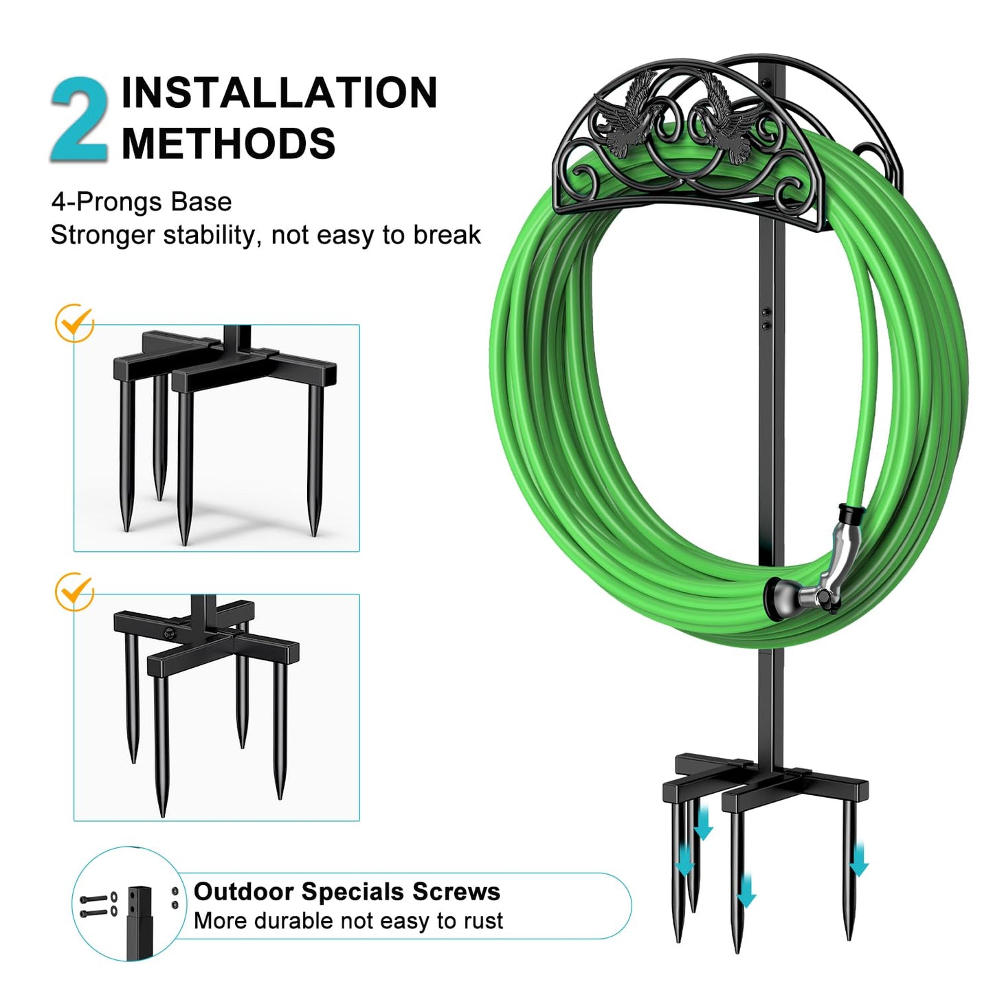 Keten Garden Hose Holder, Detachable Metal Water Hose Holder Stand, Heavy Duty Freestanding Garden Hose Reel Rack and Hose Storage Organizer for Outside Yard
