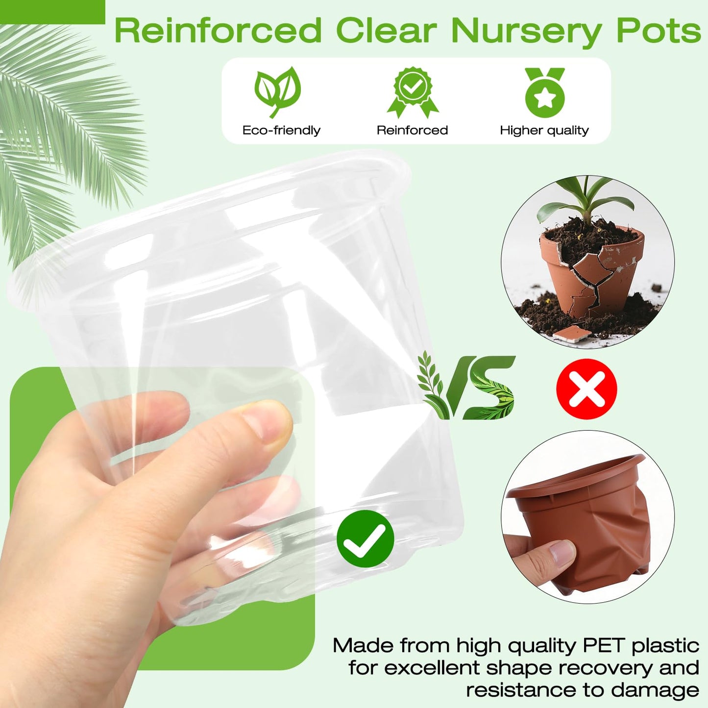FUOAUYK 5 Inch Clear Nursery Pots with Drainage Trays, 15 Pack Plastic Pots for Plants, Clear Pot for Seed Starting, Transplanting, Succulents, and Indoor Gardening (5 inch)