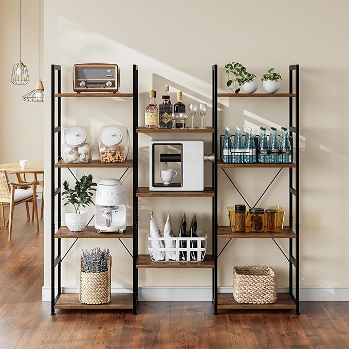 NUMENN Triple Column 4 Tier Bookshelf, Bookcase