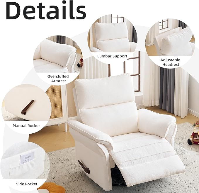 Oversized Recliner Chair, Chenille Glider Rocking Nursery Chair