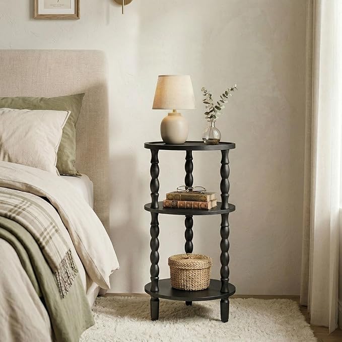 HOOBRO Round Side Table for Small Space, 3-Tier Small Round End Table