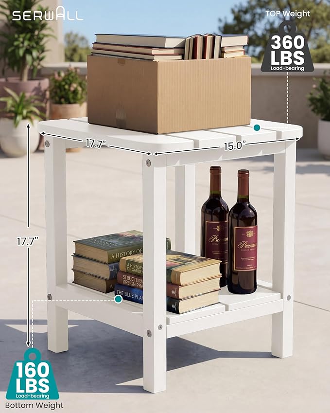 SERWALL Double Adirondack Side Table End Table- White
