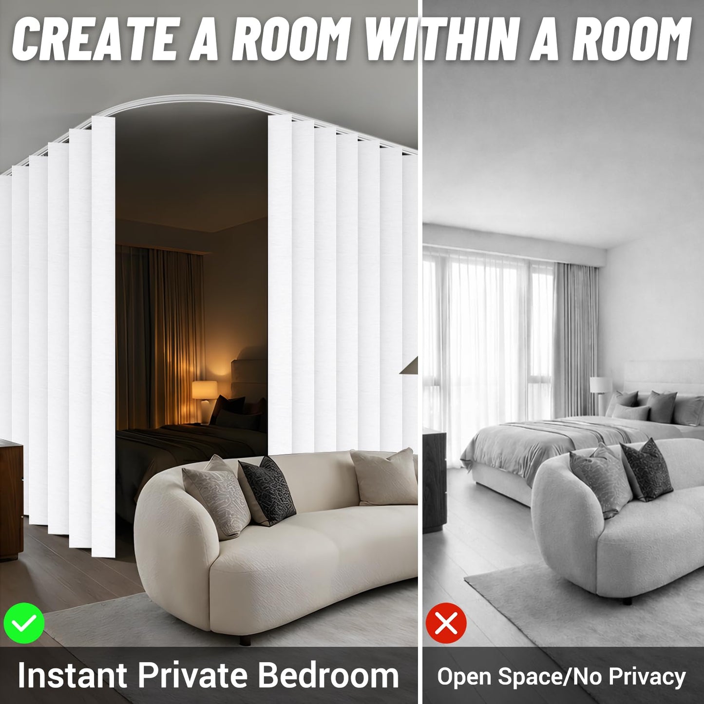 100% Blackout Room Divider Curtains Screen Partitions, Blackout Sound Reducing Divider Room Panel for Doorway Glass Window Sliding Door Patio(White, W100 x L84, 1 Pack)