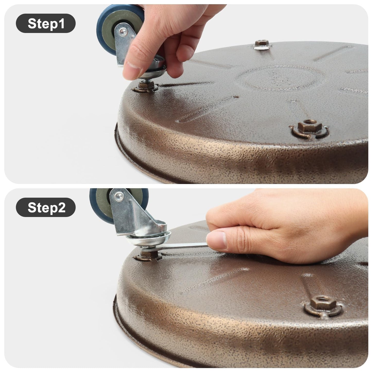 YUFDA 2 Pack 12.2 Inch Metal Plant Caddy With Lockable Wheels,Plant Stand Dolly for Heavy Planter,Wheeled Planter Saucer Tray,Rolling plant stand,Heavy-Duty Plant Caddy for Indoor and Outdoor(Copper)