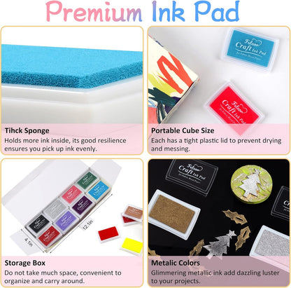 Fstaor 16 Colors Washable Stamp Ink Pads for Kids Crafts, Fingerprint Ink Pads for Stamps on Paper, Fabric, Wood & DIY Art Projects (16 Pack)