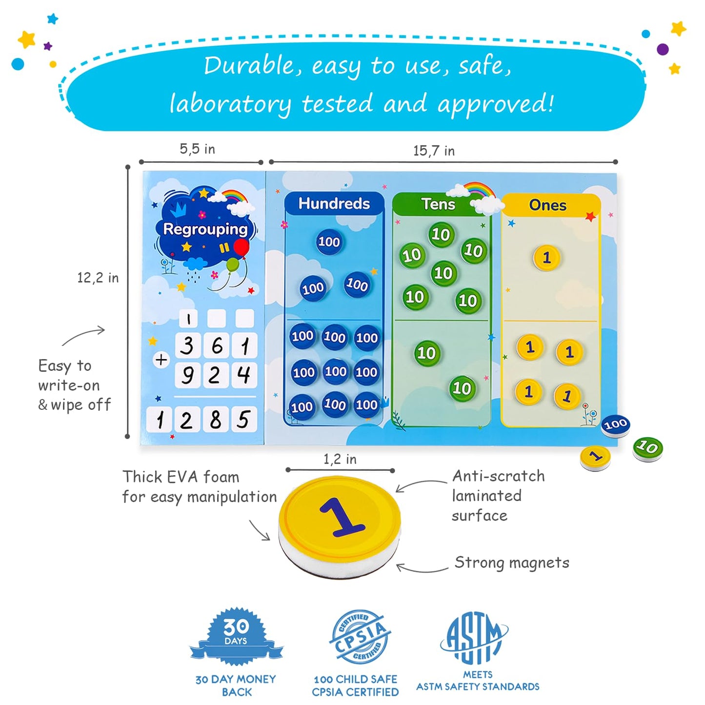 70 PCS Magnetic Regrouping Activities Kit, Place Value Manipulatives 1st 2nd 3rd 4th Grade, Place Value Chart Mat Magnets, Magnetic Place Value Discs, Base 10 Ten Math Manipulatives - Simply Magic