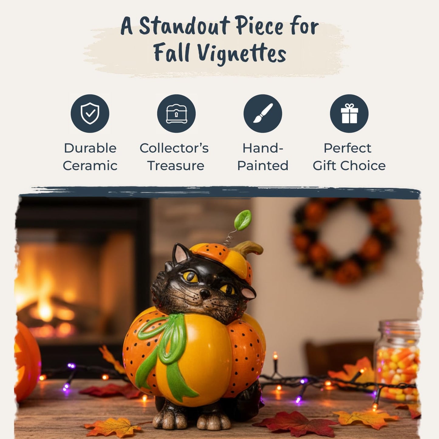Blue Sky Clayworks Pumpkin Cat Figurine, 7.75 in H, Halloween Decor