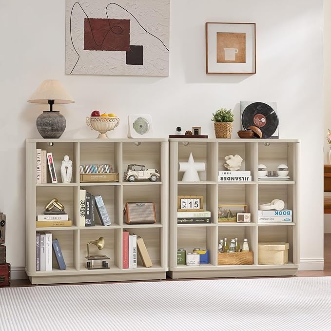 9 Cube Storage Book Shelf, Wood Floor Standing 3-Tier Cubby Bookshelf