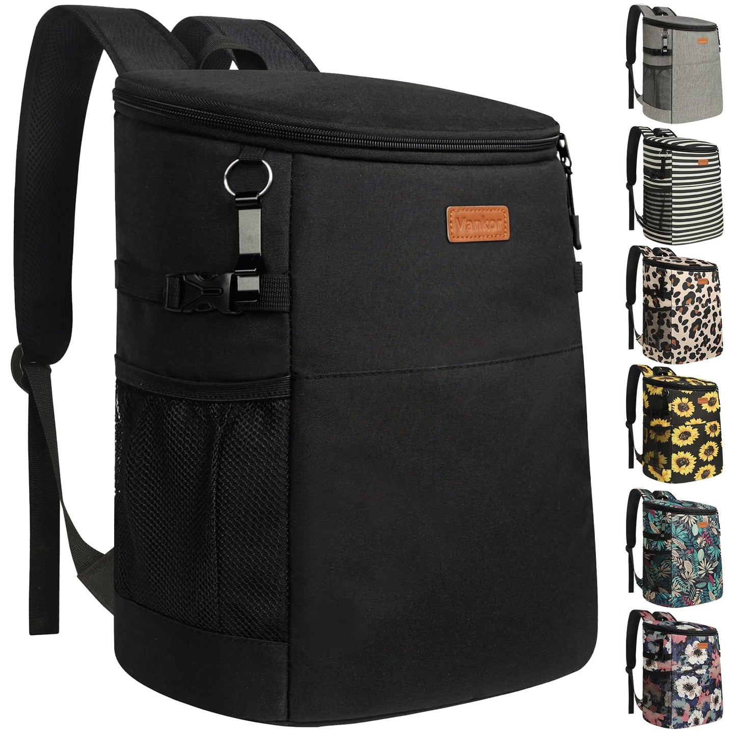 Camping Cooler Backpack 30 Cans, Soft Backpack Coolers Insulated Leak Proof Travel Cooler Bag Waterproof Lunch Picnic Beach Work Trip Thermal Bag Drink Beverage Beer Cooler Black
