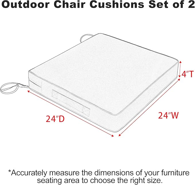 Favoyard Patio Chair Cushions 24 x 24 x 4 Inch Waterproof Outdoor Seat Cushions