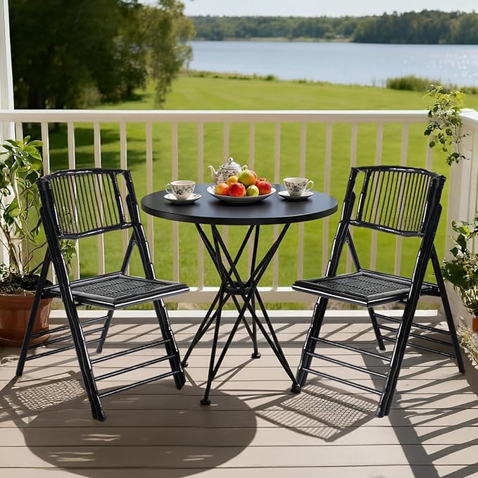 VINGLI Bamboo Folding Chair, Foldable Dining Wood Chairs Comfortable Seat
