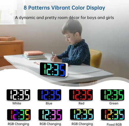 DreamSky Small Digital Alarm Clock for Bedroom, RGB Desk Clock for Kid Girl | Electric Clock with Large Numbers for Bedside Nightstand, Dimmer, Adjustable Alarm Volume, USB Port, USB-C Adapter Powered