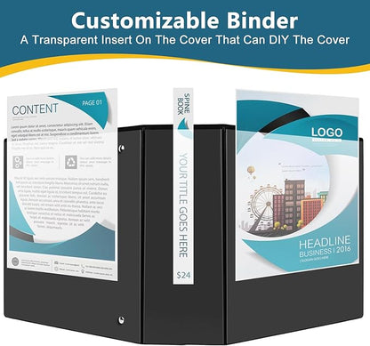 4" 3 Ring Binder, Standard 4-Inch Slant-D Ring Binder Fit Letter Size Paper, Presentation View Binders, 6 Packs, Black