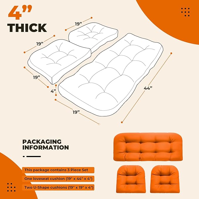 DANGHOOGY Wicker Chair Cushions, Waterproof Outdoor Loveseat Cushions
