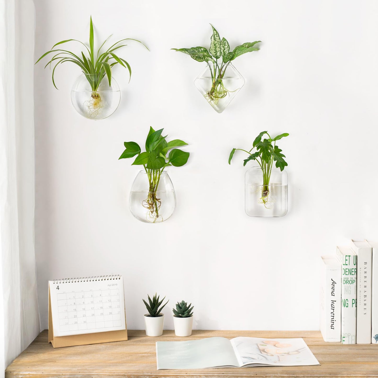Mkono Propagation Wall Hanging Planter Glass Terrarium Flower Vases Holder for Indoor Plants, Home Living Room Office Decor Plant Lover Gifts, Set of 4(Plants not Included)