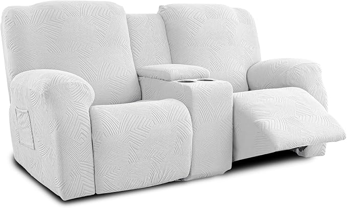Recliner Loveseat Covers with Console, 6-Piece Stretch Geometric Strokes
