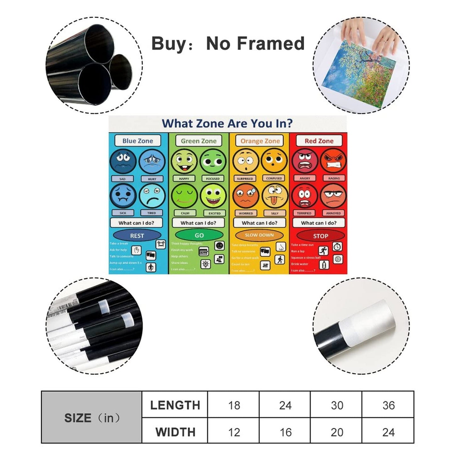 MYLU Emotional Management Zones Of Regulation Educational Poster 3 Canvas Poster Wall Art Decor Print Picture Paintings for Living Room Bedroom Decoration Unframe-style 08x12inch(20x30cm)