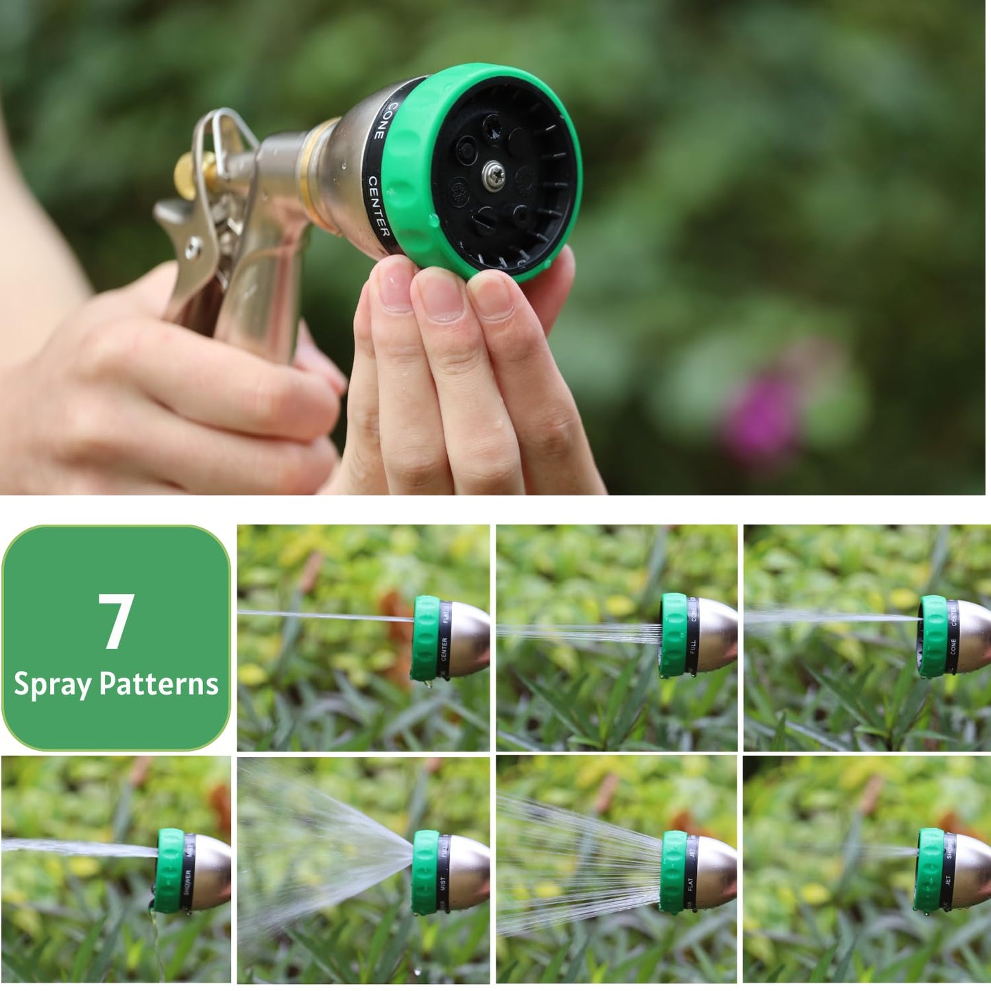 HOSUN 100% Metal Heavy Duty Garden Hose Nozzle Sprayer | 7 Spray Patterns, Lockable Rear Trigger, High Pressure for Plant Watering, Lawn Care, Car Washing & Pet Bathing