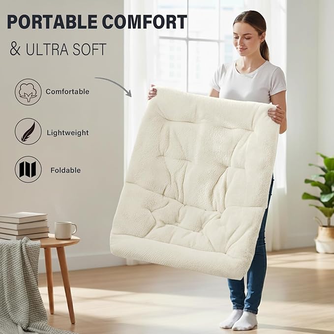 Tiita Folded Chair with Ottoman, Soft Faux Fur Oversized Folding Accent Chair