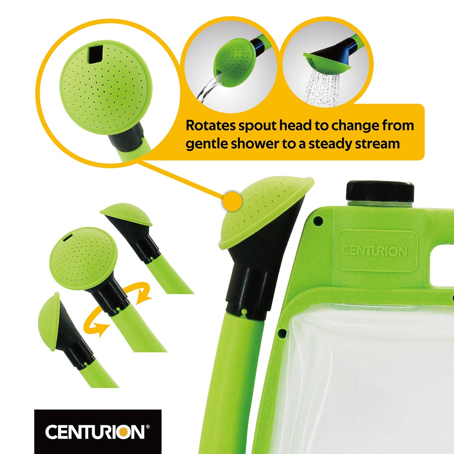Centurion 1407 Foldable Clear Plastic Watering Can,1½ Gal with Rotating Nozzle, Long Stem Spout, Compact Ergonomic Design with Sprinkler & Pouring System Ideal for Indoor/Outdoor Lawn & Garden - Lime