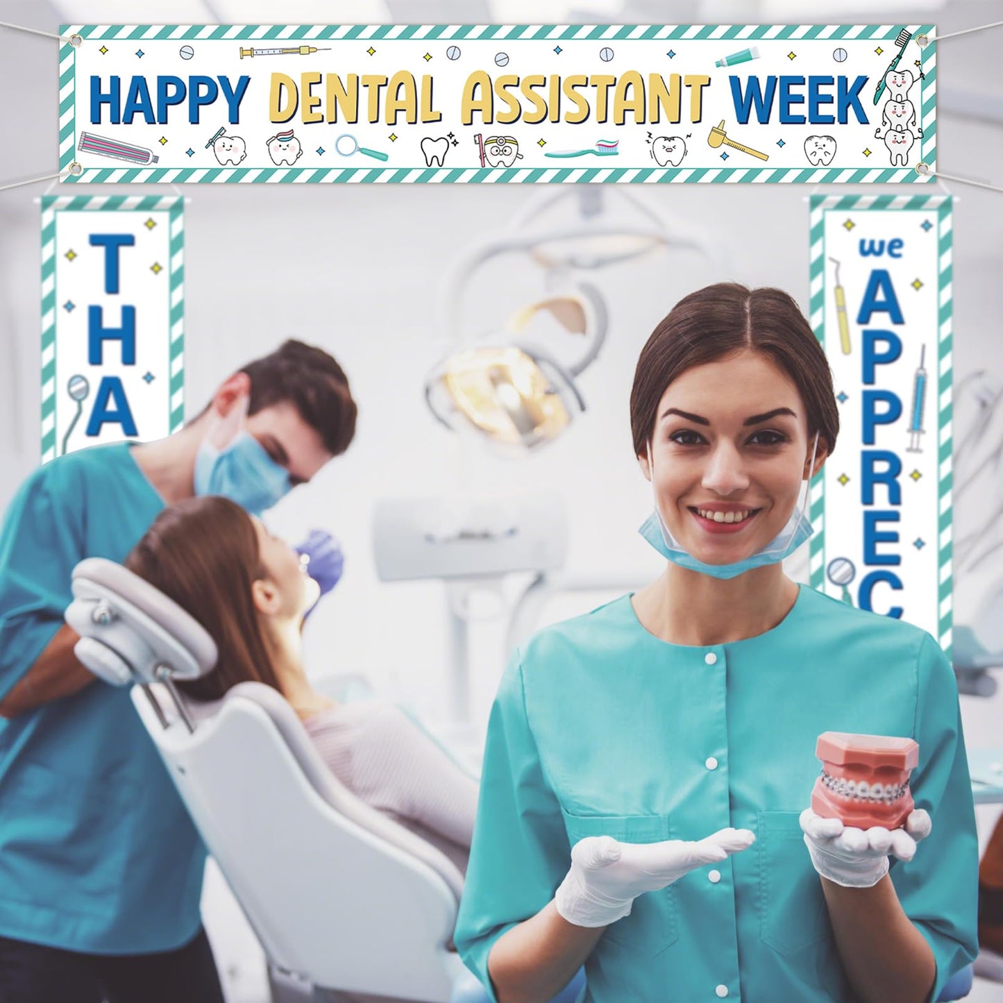 Fanfanwin 3 Pcs Happy Dental Assistant Week Appreciation Banner We Appreciate Thank You Doctor Week Party Supplies Decorations for Doctor Dental Assistant Nurse Medical Healthcare Workers
