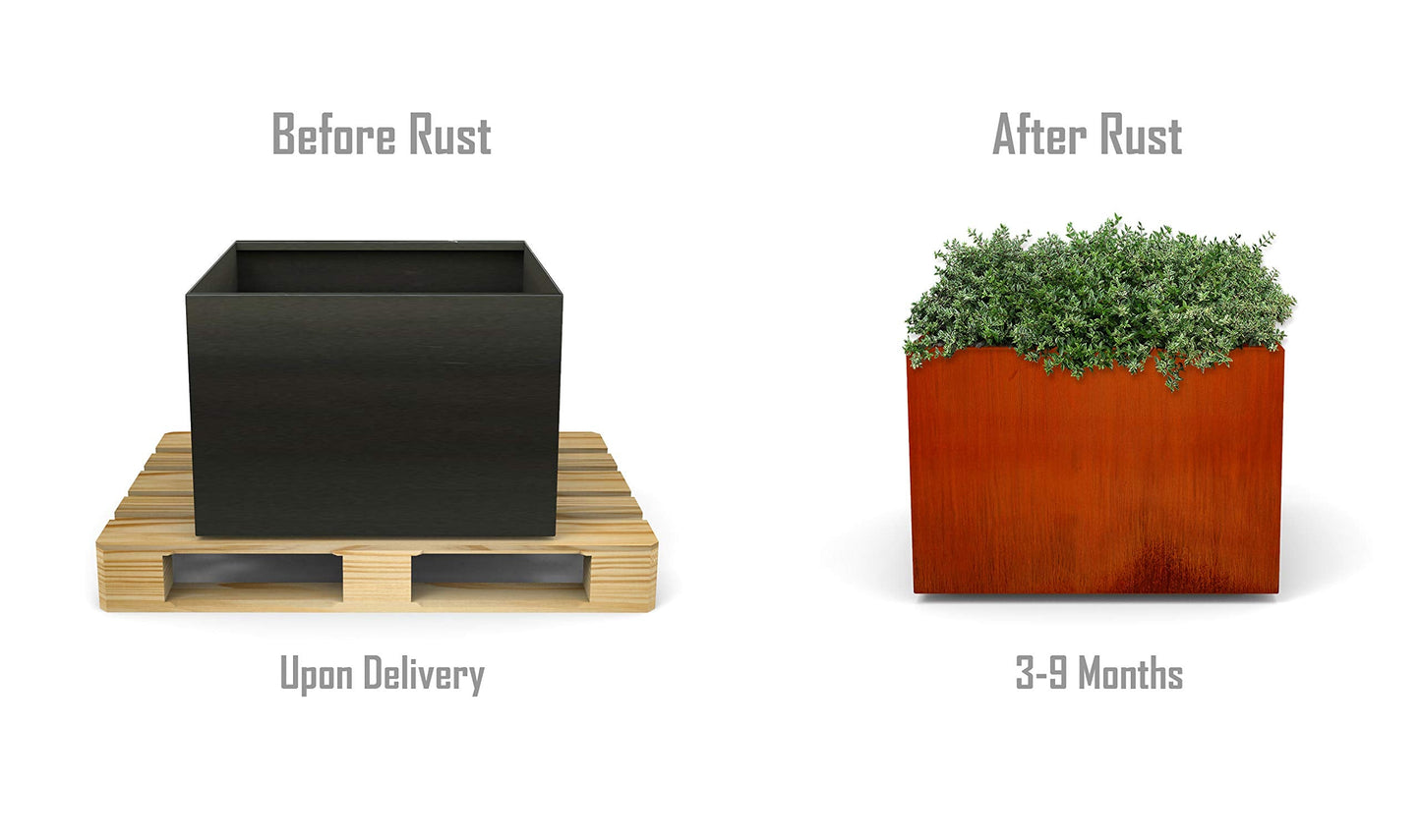 24-Inch Corten Steel Square Planter – Large Outdoor Metal Garden Box | 18" High, Heavy Duty Rustic Design | Made in USA