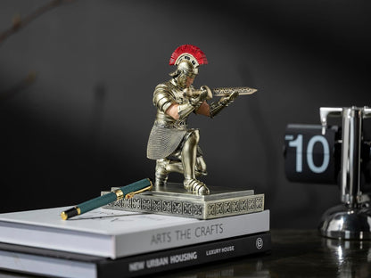 Roman Praetorian Warrior Knight Pen Holder Desk Ornament Resin Pencil Holder Desk Accessories and Organizer for Office with a Letter Opener (Bronze)