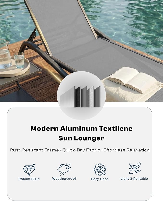 Adjustable Patio Chaise Lounge Chair, Outdoor Pool Lounger
