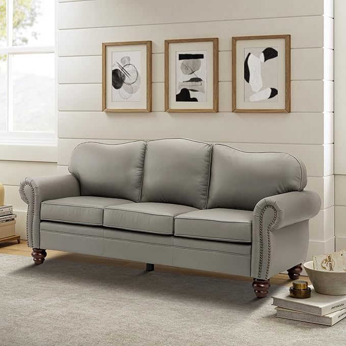 81" Genuine Leather Sofa, Classic 3-Seater Couchs