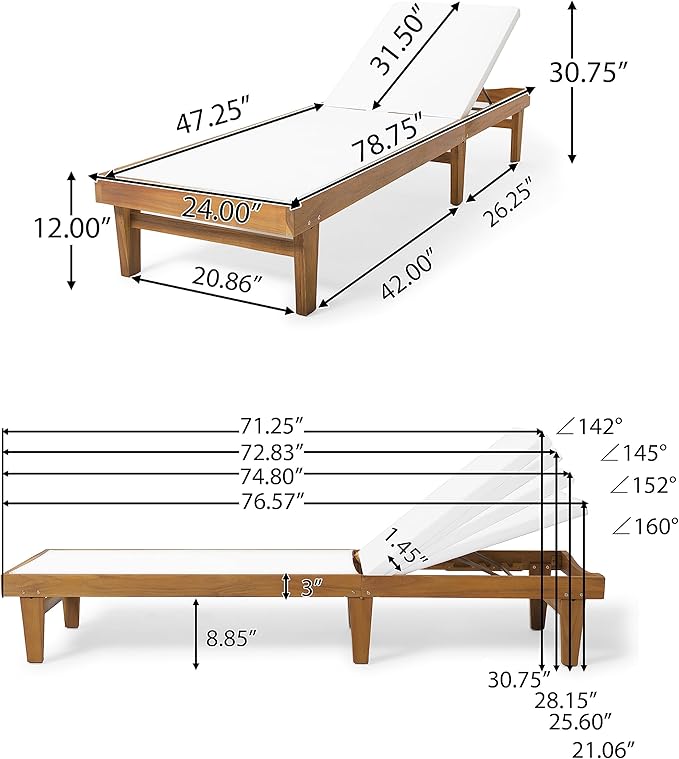 Christopher Knight Home Dina Set of 2 Chaise Lounge Chair Outdoor, Acacia Wood