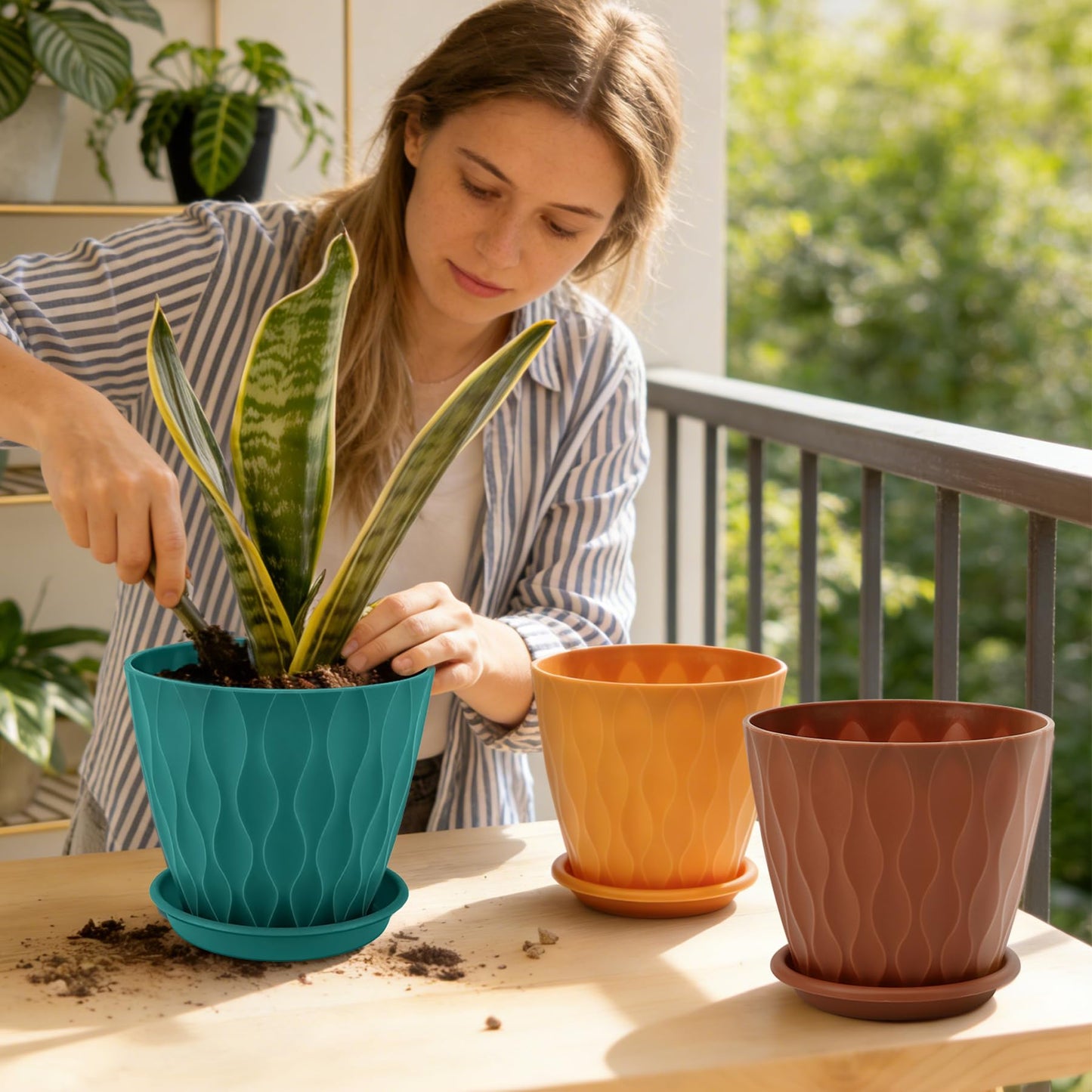 YNNICO 6 inch Plant Pots, 6 Pack Flower Pots Outdoor Indoor, Planters with Drainage Holes and Tray Saucers-Multicolor