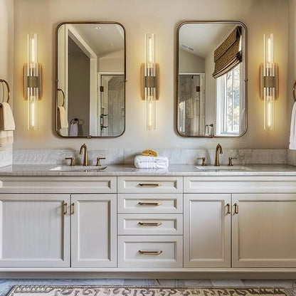 Wall Sconces Set of Two, 22.8" Gold Bathroom Sconces Wall Lighting with Clear Glass, Modern Sconces Wall Decor Brass Light Fixtures for Bathroom Mirror Living Room Hallway Bedroom