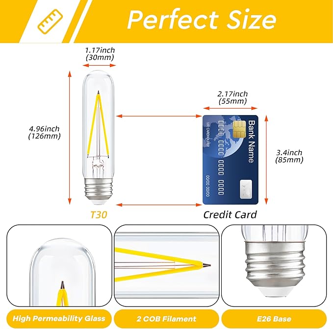 Dimmable E26 T30 T10 LED Bulb Long Tube Light Bulb 4W, Type T Tubular Light