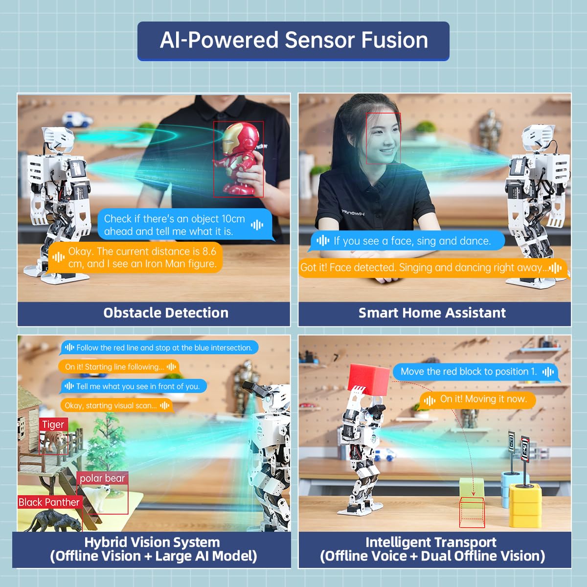 AI Vision & Voice Interaction Robot for Arduino Scratch Python Programming 17DOF Humanoid Robot Large AI Model STEM Project Education Voice Command Walking Dancing Self-Stand Up, Tonybot Ultimate kit