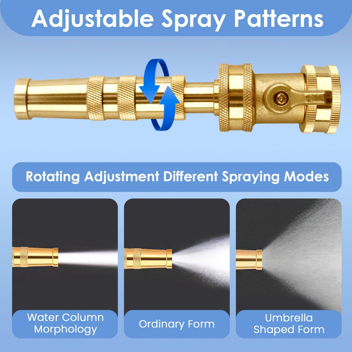 ENNSOO High Pressure Hose Nozzle, Heavy-Duty Brass Adjustable Twist Hose Nozzle with On-Off Valve, Water Hose Sprayer Nozzle with 3/4" GHT Connector for Garden(3 Pack）