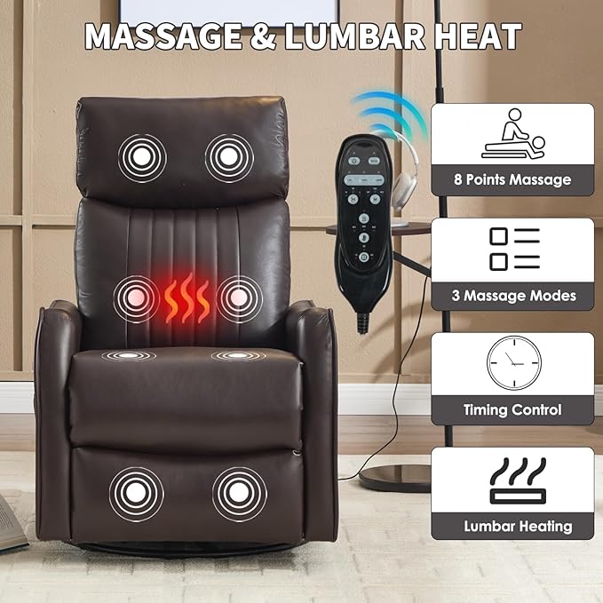 Trustyue Swivel Rocker Recliner Chair, 360° Swivel Recliner