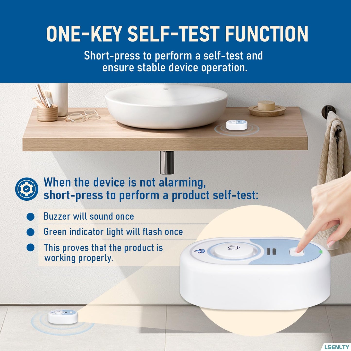 LSENTLY Water Leak Detector Supports 5 Years Standby Time, LED Indicator & 100dB Leak Alarm & Low Battery Reminder Water Alarm, IP66 Waterproof for Home Tub Sinks Washer (Cannot Connect Wi-Fi)