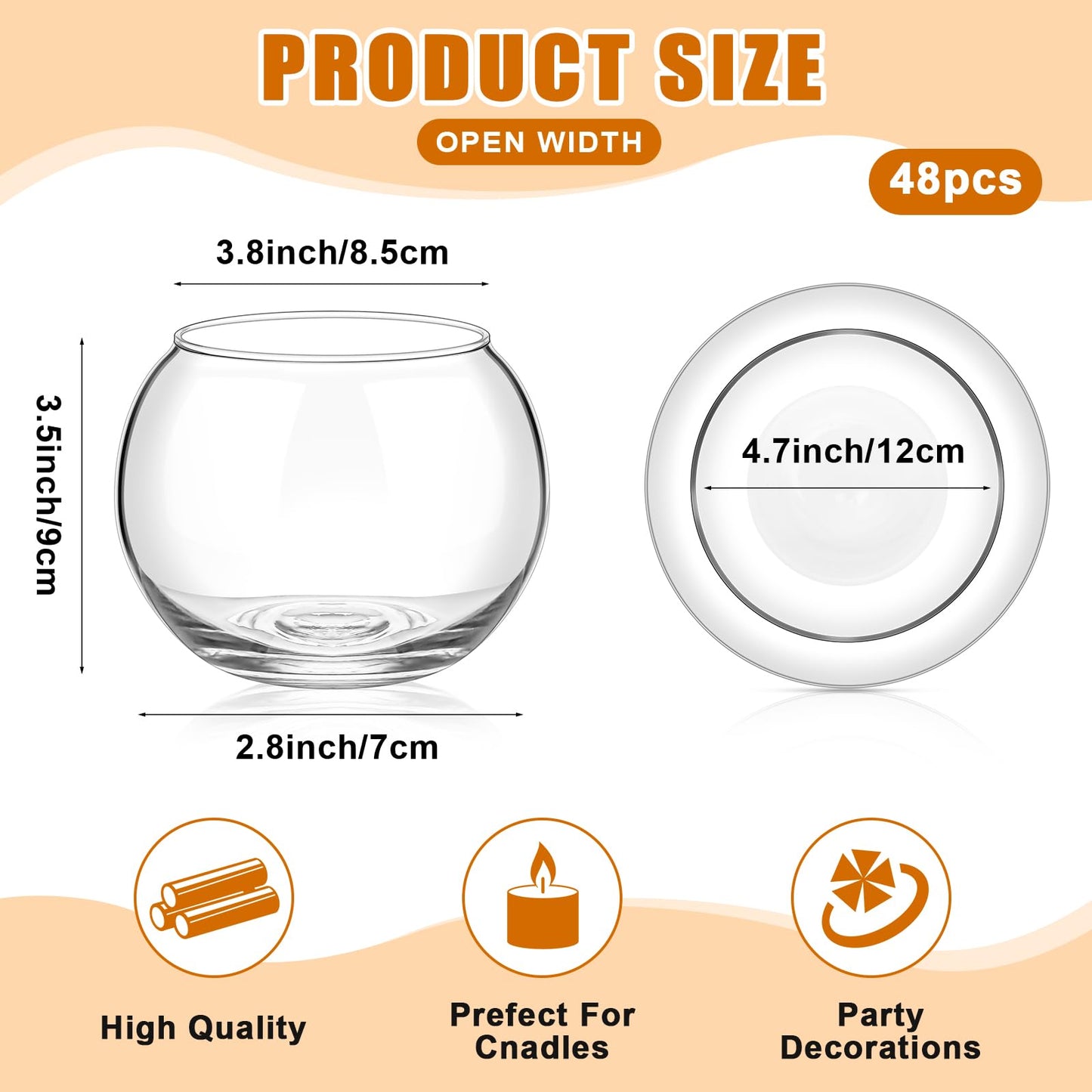 48 Pcs Glass Bubble Bowl Vase Bulk, Clear Round Glass Centerpiece Bowls for Valentine's Wedding Table Decor, Fish Flower Bud Vase Terrarium for Event Party DIY (3.5" h X 4.7" w)