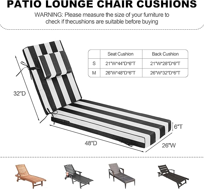 Chaise Lounge Cushions Outdoor 80x26x6 Inch, Fade Resistant 6'' Thicken Outdoor
