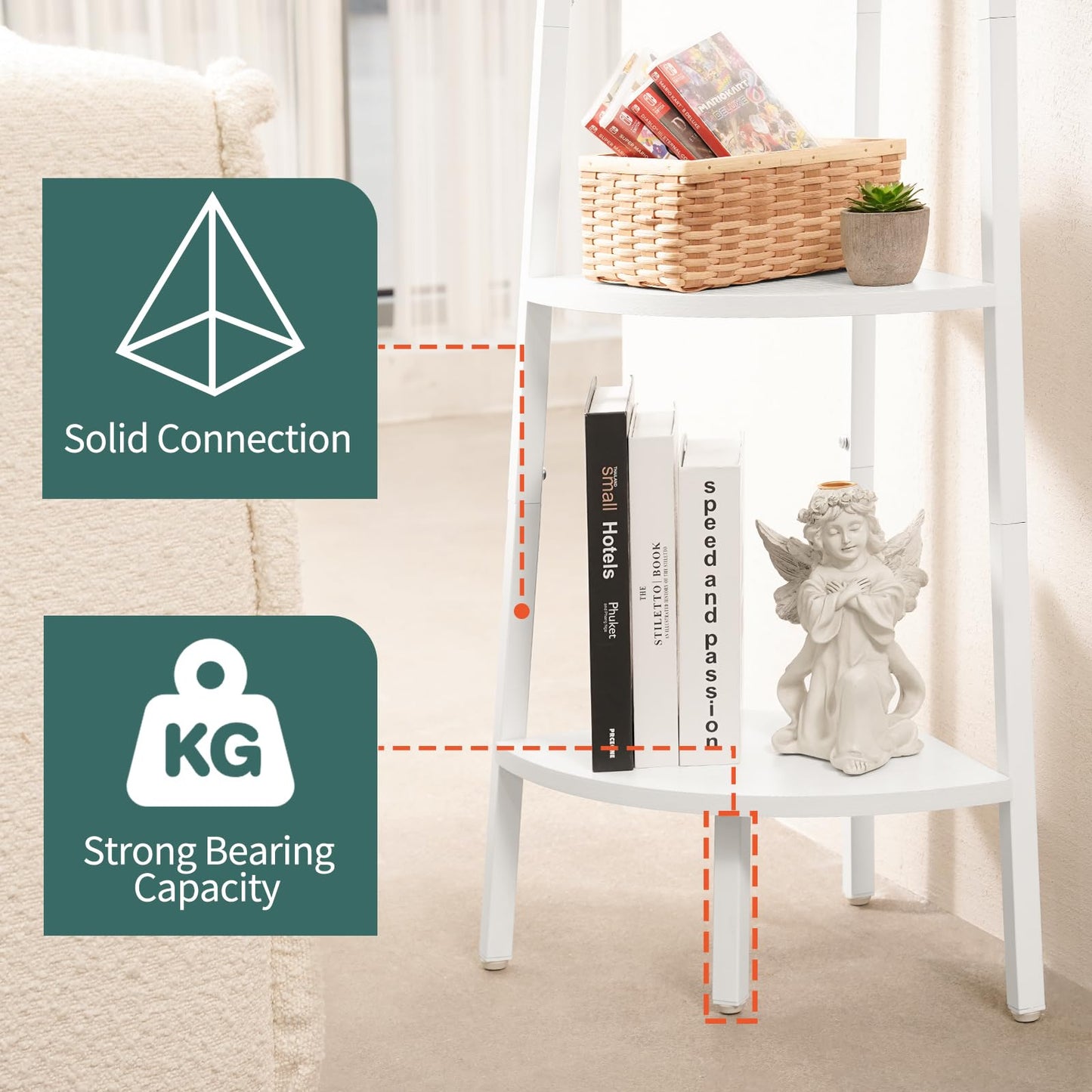 Yoobure Corner Shelf, 5-Tier Corner Bookshelf with Metal Frame & Wood Ladder Shelves - Display Shelf & Tall Bookcase, Plant Stand for Home Decor - Bedroom, Living Room, Office