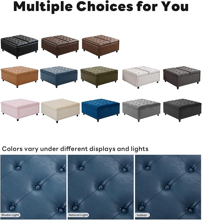 Tbfit Large Square Storage Ottoman Bench, Tufted Upholstered Coffee Table