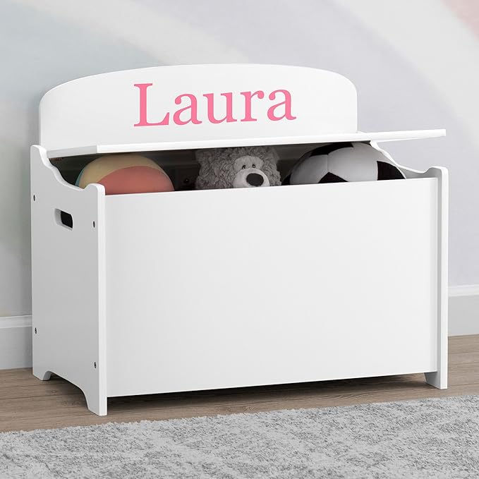 Delta Children Personalized MySize Deluxe Toy Box, Bianca White